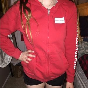 calvin klein red zip up hoodie